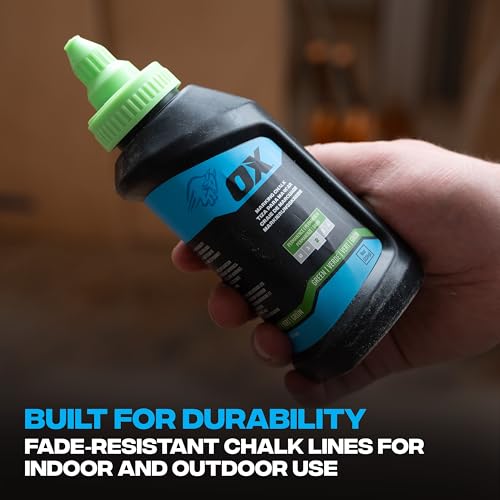 OX Green Chalk Line Powder Refill 8oz - Construction Marking | Weather-resistant, high-flow nozzle, leak-proof cap, multi-surface use, permanent 2 marking - color: Green - Hi-Visibility Green
