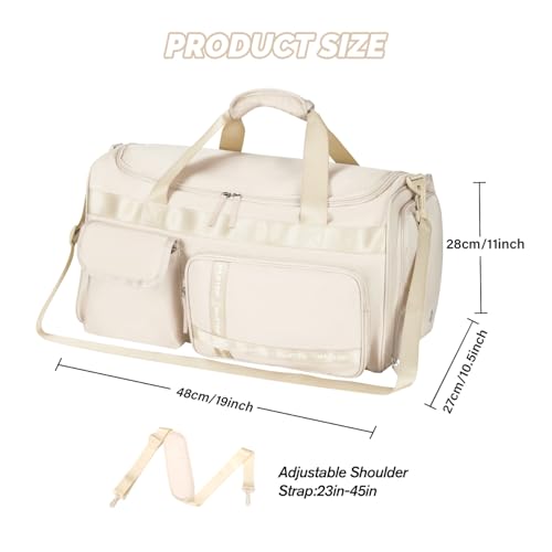 MAXTOP Gym Bag for Women Men Travel Duffle Bag Large Capacity Carry On Weekender Overnight Bag With Shoe Compartment Gym Tote Dry Wet Separation Duffel Bag for Travel - color: Beige, style: Gym Bag