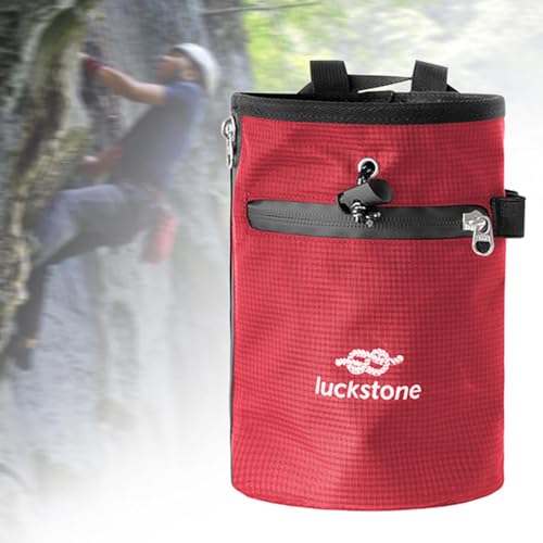 Rock Climbing Chalk Bag Waist Belt Chalk Carrier Bag with Zipper Pocket for Fitness Bowling Gymnastics Gym Weight Lifting - color: Red