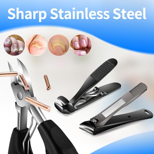 TwinWolf Toenail Clippers for Seniors Thick Ingrown Toenails,Heavy Duty Slanted Curved Blade Cutters for Fingernails, Large Ultra Sharp Nail Clippers Set with Wide Jaw for Men Women,5 Pcs,Black