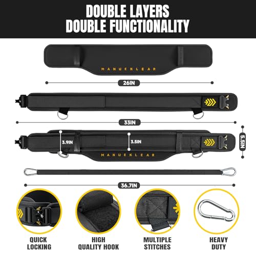MANUEKLEAR 2-in-1 Weightlifting Belt & Dip Belt with 36.7 IN Rope, Double-Layer Weight Lifting Belts, Powerlifting Gym Weighted Belt for Pull Up Squat - color: Midnight Black, size: M(30-33in)