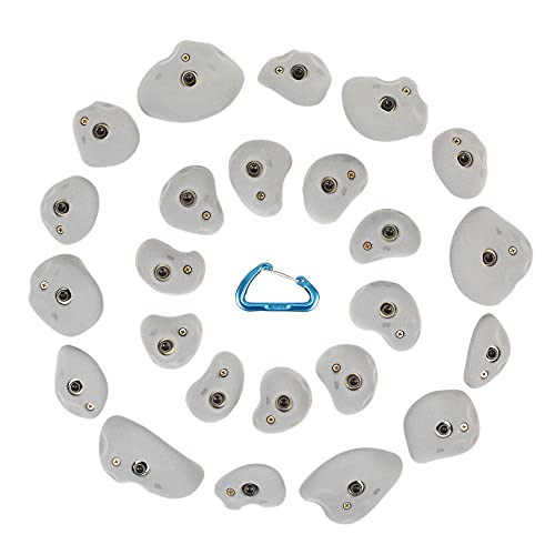 Atomik Rock Climbing Holds Set of 24 Golfus Style Climbing Holds in Gray with Outdoor Hardware