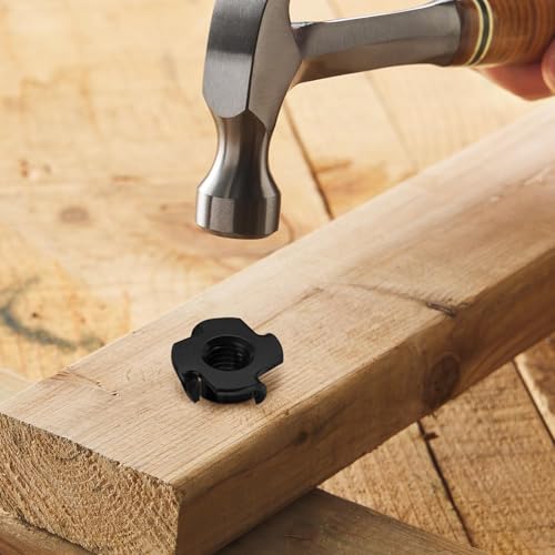 1/4"-20 T-Nuts Black Zinc Plated Steel, 4-Pronged Tee Nut for Wood, Rock Climbing Holds, Furniture, 100 PCS - color: Black Carbon Steel, size: 1/4"-20