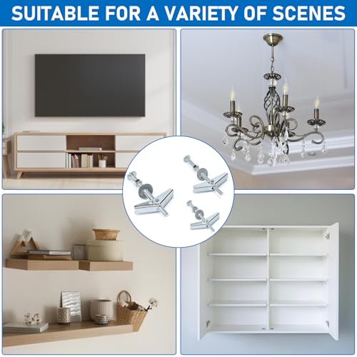 56pcs 1/4 Inch Heavy Duty Drywall Anchors, 14 Sets | Toggle Bolts and Wing Nuts Set for Hanging Lamps Heavy Items, Butterfly Anchors for Ceiling, Sheetrock, Hollow Wall - size: 1/4"-56pcs(14sets)