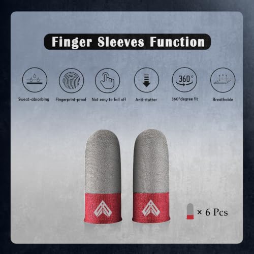 6PCS Gaming Finger Sleeves. 0.29MM Silver Fiber, Anti Sweat, Extremely Thin,Breathable Touchscreen dedales Gamer Finger Cover Thumb Sleeve Fit Phone Game Tablet Devices. (Red) - color: Red