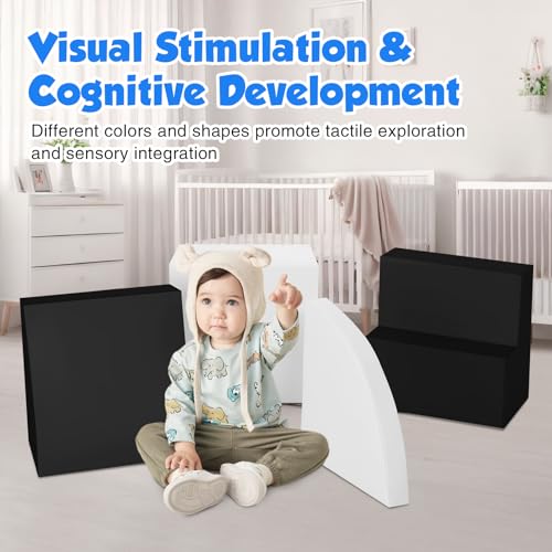 TODIBY 4-Piece Soft PU Leather Toddlers Climbing Toys, Baby Foam Climbing Blocks for Toddlers 3, Indoor Climb and Crawl Activity Play Set, Foam Play Gym Climbing Structures (Black and White) - style: Black/White