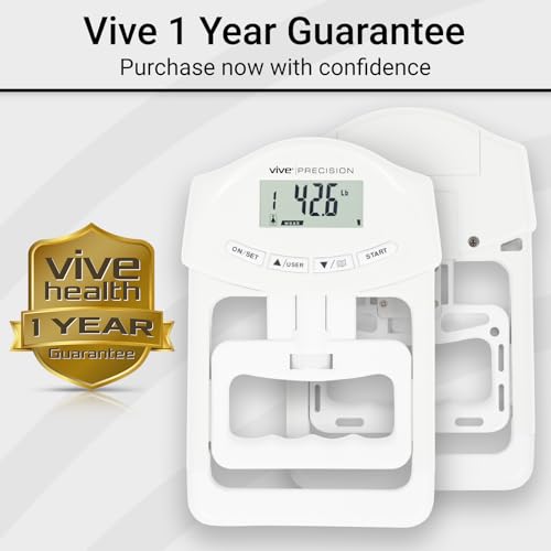 Vive Precision Grip Strength Tester - Hand Grip Dynamometer - Handheld | Digital Grip Measurement Meter Device Trainer Power 198 Lbs / 90 Kgs - Strengthener Exerciser for Sports, School and Home Use