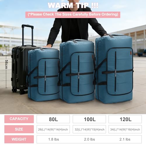 120L Foldable Waterproof Travel Duffel Bag for Men and Women with Shoe Compartment (Light Blue, EXTRA LARGE, 120L) - color: Light Blue, size: 120L
