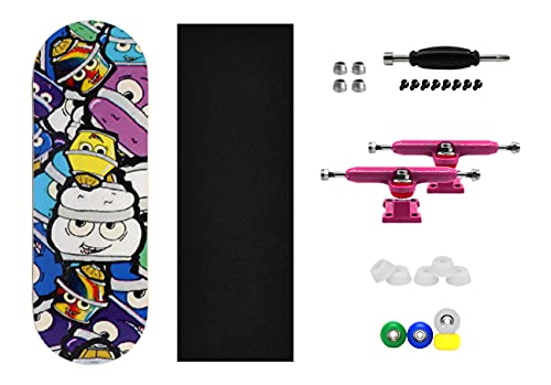Teak Tuning Complete Fingerboard - Bubble Bushing Collage Edition - Premium Heat Transfer Graphic - Pro Shape & Size - Bearing Wheels, Trucks, 61A Duro Bushings - 32mm x 97mm Deck - color: Blue,green,white