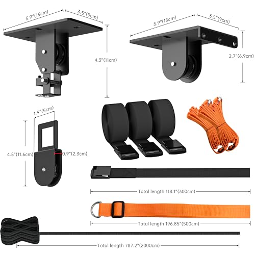 TRUSOON Kayak Hoist, Canoe Pulley for Garage Ceiling, 150 lbs, Black | Fits SUPs bikes ladders and cargo boxes, overhead space saver, heavy duty capacity, 2:1 mechanical advantage