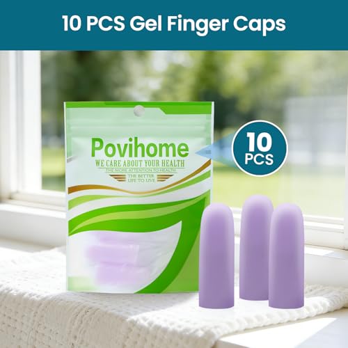 Povihome Finger Cots Protectors - Moisturizing Thumb and Finger Covers - Thickend Version- Elastic Cracked Silicone Finger Sleeves to Protect Cracked, Peel Finger and Other Finger Pain (Purple, 10PCS) - color: Purple, size: Medium (10PCS)