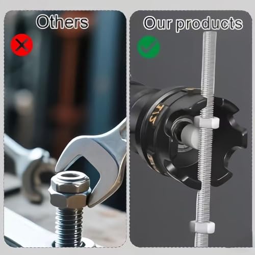 Threaded Rod Nut Driver Tool - Fits 1/4" 3/8" 1/2" Impact Drill, Quick Spinning Bolt Extractor & Nut Drill Attachment for Conduit, Strut System, Electrical Rack, Pipe & HVAC Installations
