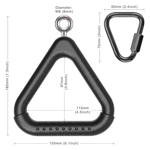 Dolibest 2PCS Monkey Bars, Triangle Trapeze Swing Bar with 2PCS Triangle Carabiners, Outdoor Play Equipment, Swing Set Accessories Monkey Rings, Obstacle Ring Toys Set for Kids, Black - color: Black2-2 Pack