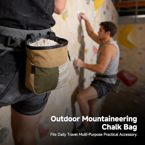 Mountaineering Chalk Bag with Large Capacity, Independent Front Compartment, Multifunctional Sports Bag for Climbers, Trapezoidal Bottom, Orange - size: Small Khaki