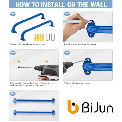 BiJun 17 Inch Monkey Bars Heavy Duty Metal Playground Handles,Blue 4 Pack | Indoor Outdoor Ceiling Grab Bars,Anti-Rust Steel,300LBS Capacity,for Backyard Climbing Frame Treehouse Wall Ladder - color: Blue-4pcs