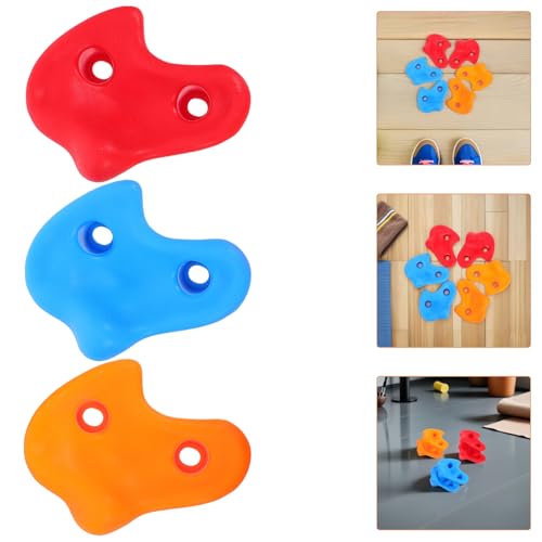6pcs Climbing Wall Holds Kit, Thickened Indoor Outdoor Playground Climbing Rock Attachments with Blue Red Orange Grips for Home and Sports Play Sets