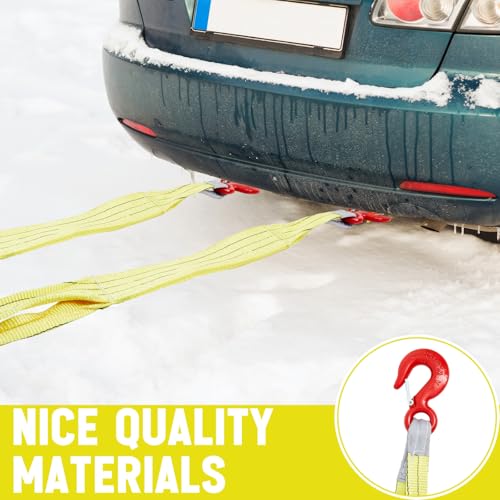 2 Pcs 3.3 FT Heavy Duty Polyester Lifting Rigging Straps Two Leg Bridle Web Sling with Hook & Twist Eye Lift Strap for Hoist Engine Crane Truck Tow Tree Stump 13227 Lbs Load Capacity, Yellow