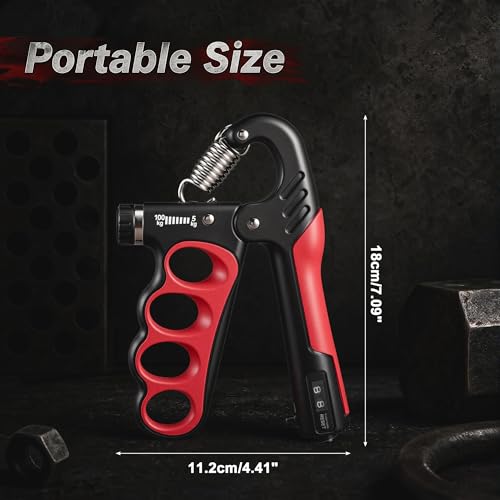 Grip Strength Trainer, Adjustable Resistance Hand Exerciser 11-220Lbs(5-100Kg), Hand Gripper Strengthener for Forearm Workout, 2 Pcs - color: Red