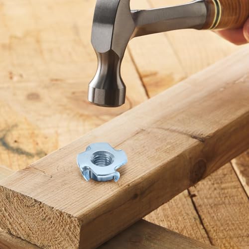 1/4"-20 T-Nuts zinc Plated Steel, 4-Pronged Tee Nut for Wood, Rock Climbing Holds, Furniture, 100 PCS - color: Zinc Coated Steel, size: 1/4"-20