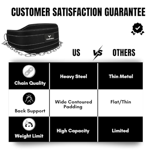 Dip Belt with Chain – Weighted Pull Up Belt, Dip Weight Belt, Weightlifting Belt for Pullups, Squats, and Dips, Belt Squat Attachment Ideal Weight Belt for Pullups, Weightlifting, and Gym Workouts (Black)