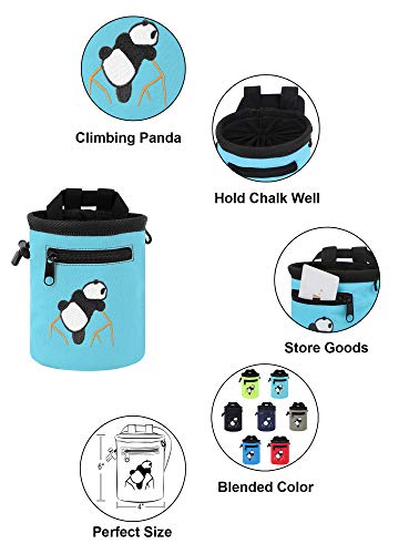 AMC Rock Climbing Panda Design Chalk Bag with Adjustable Belt - color: Light Blue