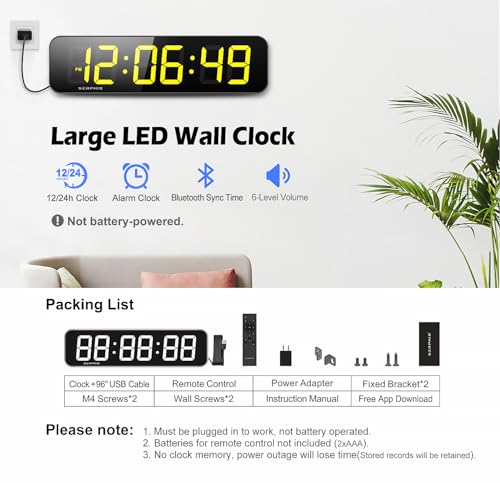15.2" Gym Timer, App & Remote Control, Customizable LED Colors, Wall Clock | Large Digital Wall Clock, Count Down & Up, Stopwatch,Custom Intervals (P1-P9), Tabata, EMOM, AMRAP, Interval Workout Timer