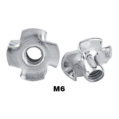 4 Pronged Tee Nuts Zinc Plated Carbon Steel T Nut Assortment Kit for Woodworking Furniture M3 M4 M5 M6 M8 (M6-50pcs)