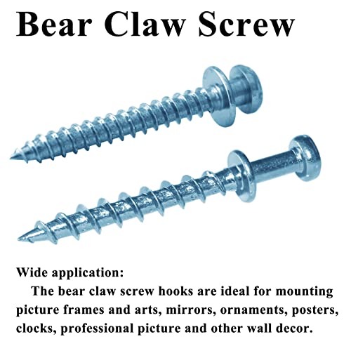 Picture Hanging Kit, Bear Claw Screw Hangers for Wall, 40 | Double-headed bear claw screw hooks for drywall & wood studs. Fit keyholes, D-rings, sawtooth & wire (40, Silver Mix Size) - style: Silver Mix Size