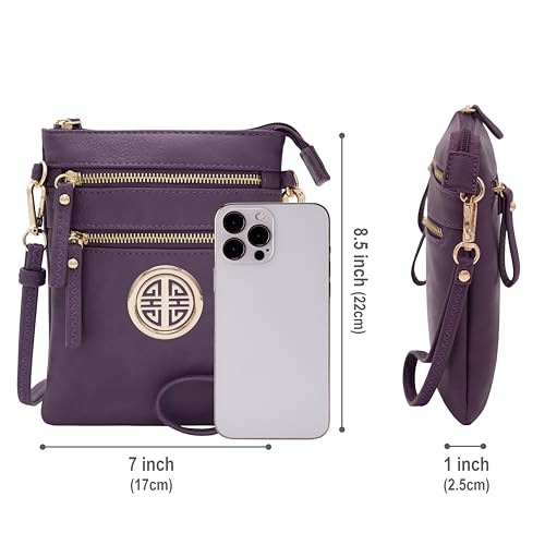 Solene Small Multi Zipper Pockets Crossbody Bag with Detachable Wristlet - color: Purple