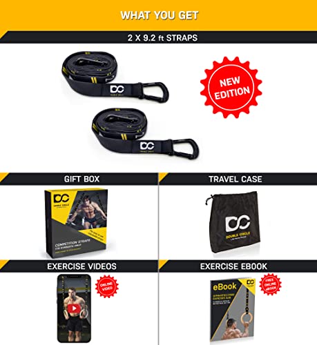 Quick Adjust Numbered Straps for Gymnastic Rings - Carabiner System and Exercise Video Guide for Full Body Workout, Calisthenics, and Home Gym