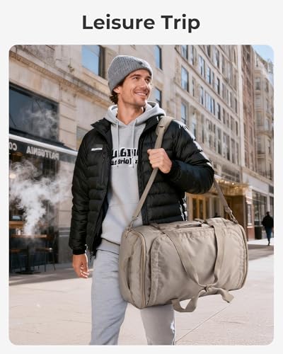 BAGSMART 4-IN-1 Duffle Bag for Travel, 40L Travel Bag Gym Duffle, TSA Carry on Backpack with Shoes Compartment & Wet Pocket, Water-resistant Workout Duffel, Camel - color: Brown