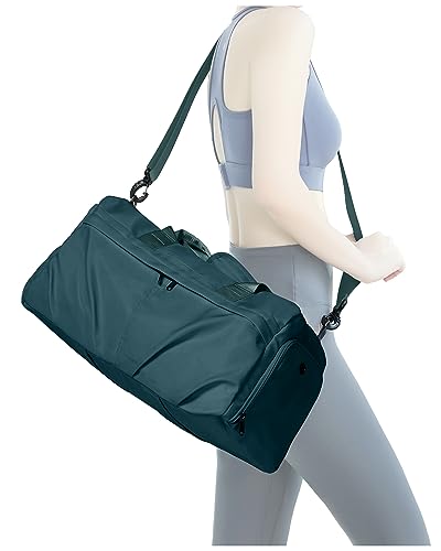 Gym Bag for Women Men with Shoe Compartment, Sport Duffel Bag, Waterproof Travel Weekender Overnight Carry on Bag for Yoga with Trolley Sleeve, Peacock Blue - color: A4-Peacock Blue