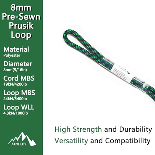 8mm (5/16") Sewn Prusik Loop 18 Inches / 24 Inches - Ideal for Arborist, Firefighting, Rigging, and Rescue Gear Black | 18 inch | Pack of 3 - color: Black | 18 Inch | Pack of 3