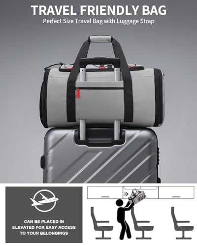 Gym Bags for Men Women, 45L Sports Travel Duffle Bag with Shoe Compartment, 3 in 1 Weekener Overnight Backpack with Wet Pocket, Grey - color: Grey