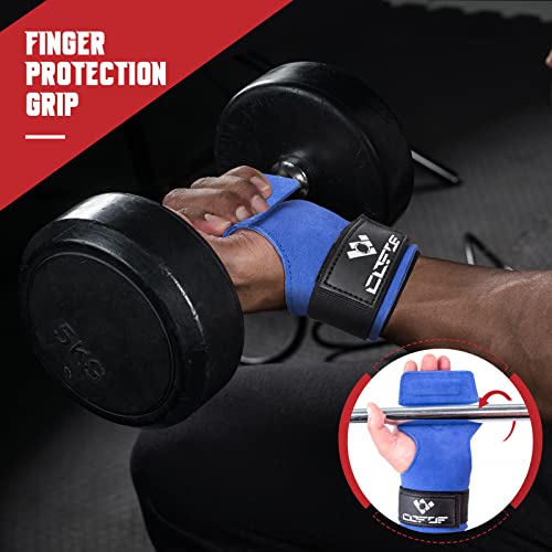 COFOF Weight Lifting Wrist Strap, Double Layer Leather Wrist Strap for Deadlift and Powerlifting, Adjustable Neoprene Padded Gym Workout Lifting Hooks (Pair) - color: Blue