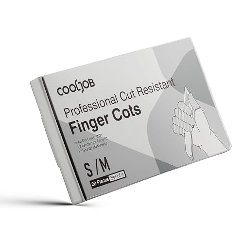 COOLJOB 20-Pack A5 Cut Resistant Finger Cots Full Coverage, Set of 4 - Reusable Anti-Slip Snug-fit Design, Conforms to Men Women Fingers for Work, Kitchen, Garden, Sculpture, Picking, Pruning, S/M - size: Small/Medium