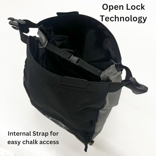 Asana Huckit Chalk Bucket Bouldering - Large XL Chalk Pot with Magnetic Tabs & Inner Buckle - Fleece Lining for Mess Reduction - Expanding Pockets & Brush Holders - Ideal for Climbing - color: Moss