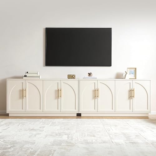 Fatmok Buffet Cabinet with Storage, 59'' Modern Arched Sideboard Cabinet w/Adjustable Shelves, Wood Media TV Console Table Credenza for Living Room Hallway Entryway, Beige(Not White) - color: A-beige
