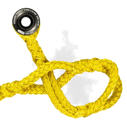 Pelican Rope 1/2" - 4 FT - Adjustable Rigging Block Sling with Aluminum Rings - 13,500 LBS MBS / 2,700 LBS WLL, 12 Strand, Polyester, Arborist Sling, Tree Climbing Gear - Single-Head, Yellow - style: Single-Head | 1/2" - 4 FT