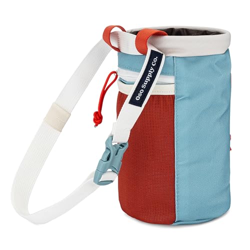 Oso Supply Co - Classic Chalk Bag for Rock Climbing, Bouldering Chalk Bag Bucket with Quick-Clip Belt, Zippered Pockets and Pouch - Perfect Indoor/Outdoor Rock Climbing Gear Equipment - color: Mineral Blue & Red