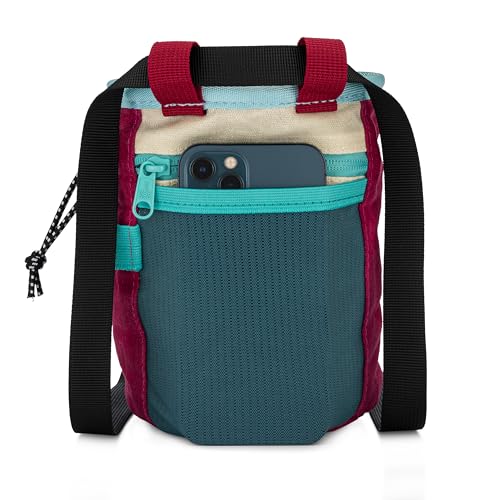 Oso Supply Co - Waxed Canvas Chalk Bag - Zipper Pocket & Mesh Pouch for Bouldering, Rock Climbing, Gym, Weightlifting – Water-Resistant, Adjustable Belt, Wide Opening - color: Huckleberry / Teal