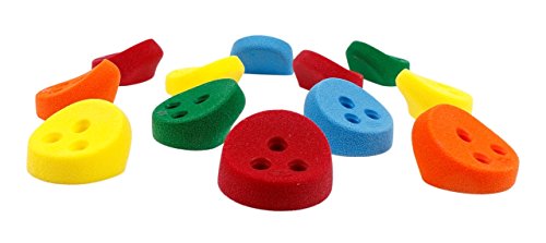 Atomik Rock Climbing Holds Set of 12 Screw-On Scoop Mini Jugs in Assorted Bright Tones