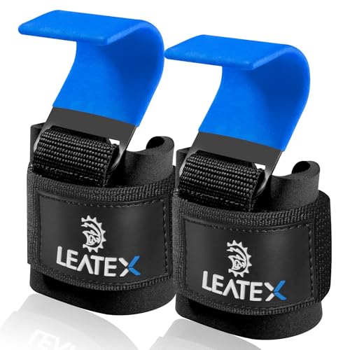 Weight Lifting Hooks (Pair) for Deadlifts, Pull Ups, Rows & Shrugs - Anti-Rip Nylon Strap Hand Grips with Thick Wrist Padding - Heavy Duty Wrist Straps for Weightlifting & Gym Workouts - color: Blue Black