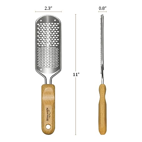 Foot Rasp Callus Remover - Pedicure Scrubber for Cracked Feet, Heel - Professional Stainless Steel File - Remove Dead Skin Corns with Wooden Handle - style: Mixed-Grained Rasp