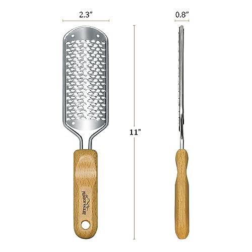 Foot Rasp Callus Remover - Pedicure Scrubber for Cracked Feet, Heel - Professional Stainless Steel File - Remove Dead Skin Corns with Wooden Handle - style: Coarse-Grained Rasp