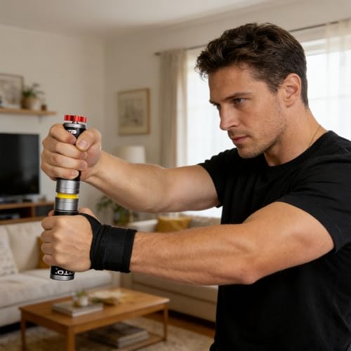 Portable Wrist Roller and Forearm Builder Built From Aluminum Alloy and Stainless Steel ° Rotating Hand Exerciser - color: Red