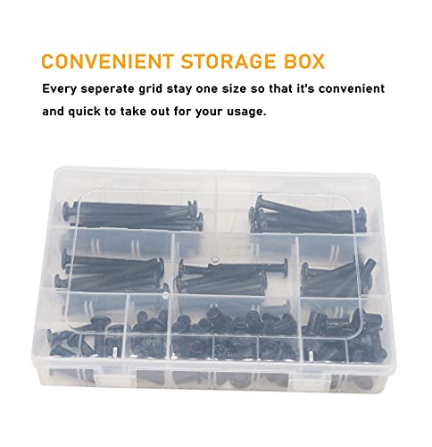 Baby Bed Crib Screws Hardware Replacement Kit, binifiMux 100pcs M6x15mm/25mm/35mm/45mm/55mm/65mm/75mm Black Hex Drive Socket Cap Screws Barrel Nuts Assortment Kit for Beds Chairs Furniture - size: M6 x 15/25/35/45/55/65/75mm (100 pcs)