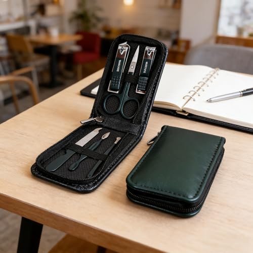 6 Pcs Manicure Pedicure Kit, Stainless Steel Nail Clipper Set with Portable Case, Professional Grooming Tools for Hand Foot Care (Green)