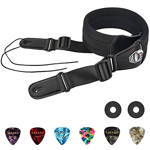 LEKATO Bass Guitar Strap - 3" Wide, Padded, Adjustable 50" to 61", Pick Holder & 2 Safety Strap Locks - color: Black, size: Long(50"-61")