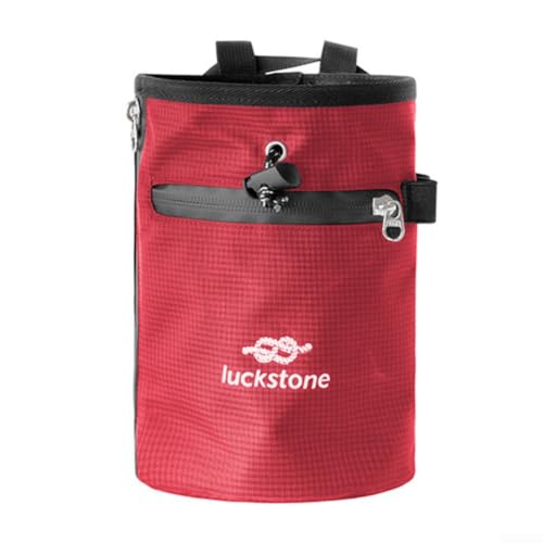 Climbing Chalk Bag with Anti-Leak Drawstring 420D Oxford Magnesium Powder Pouch for Rock Climbing Bouldering Weightlifting Gymnastics Adjustable Belt Two Pockets Fits Large Hands 13x19cm - size: Red